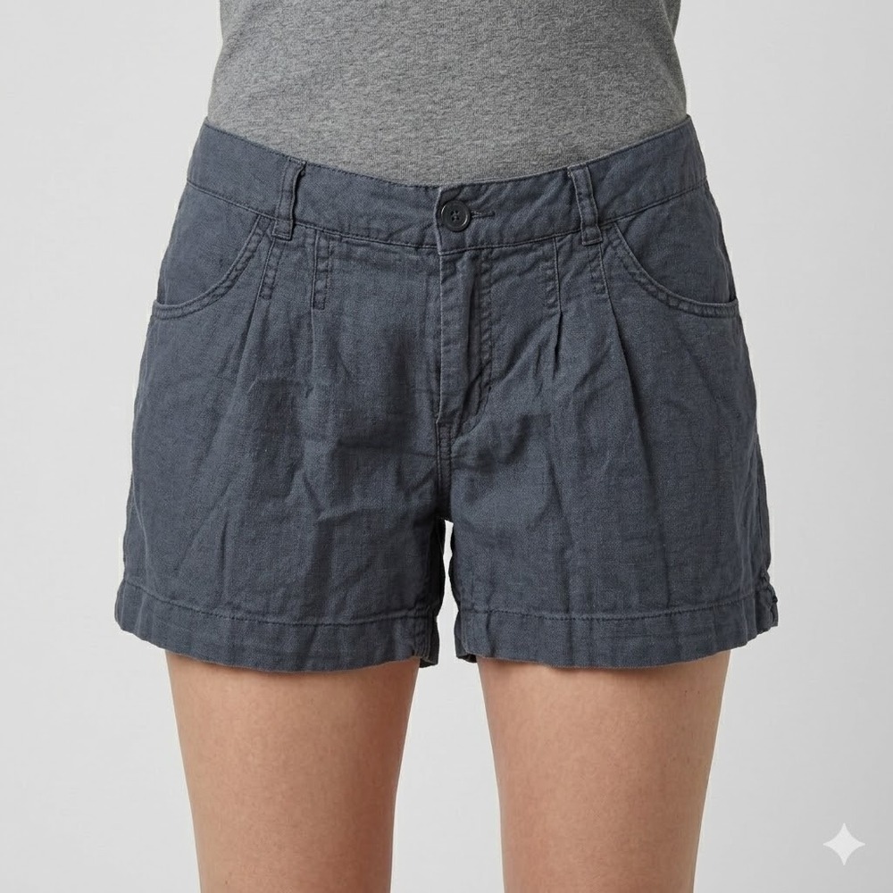 H&M L.O.G.G. Linen Blend Pleated Casual‎ Shorts Charcoal Grey Size 10